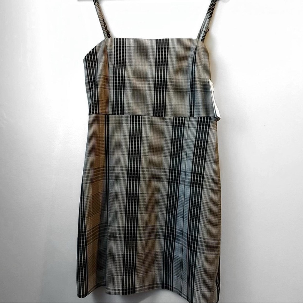 Monki Gray Plaid Mini Dress with Thin Straps - Picture 2 of 3